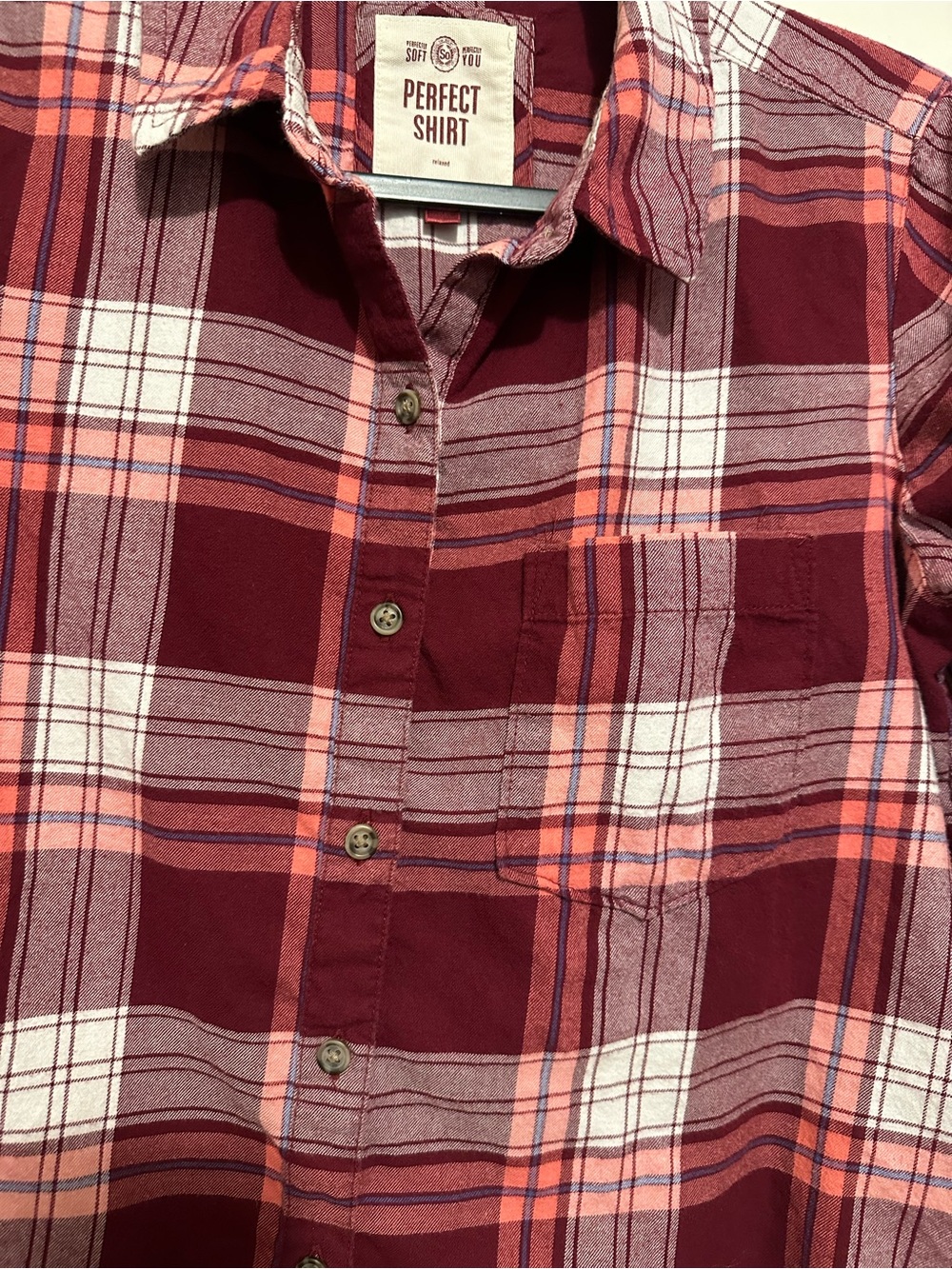 SO Perfect Shirt Women's M Burgundy Pink Plaid Flannel Button Down Relaxed Soft - Picture 4 of 9